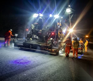 Asphalt paving machine during A40 Raglan to Monmouth resurfacing works
